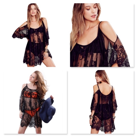 New! Cold Shoulder Boho Lace Cover-Up Dress - Picture 6 of 8